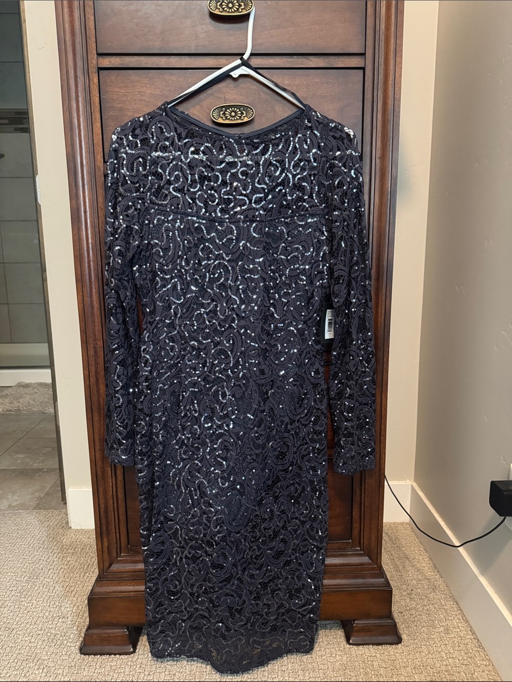 Marina sequin dress gunmetal partially lined long sleeve size 6